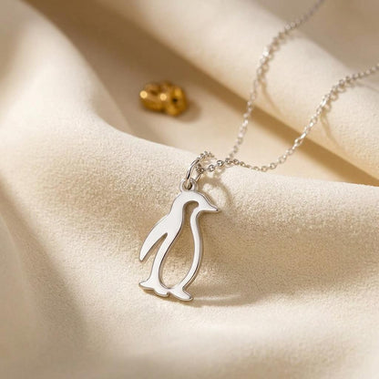 Penguin Outline Necklace | 925 Sterling Silver Jewelry | Minimal Animal Spirit Pendant | Meaningful Gift for Nature Lovers