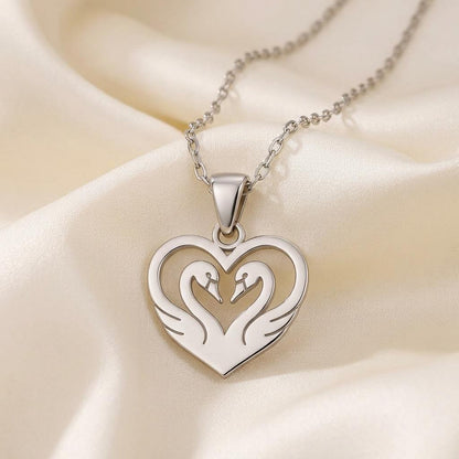 Heart Swan Necklace, Handmade Sterling Silver Pendant, Minimalist Jewelry