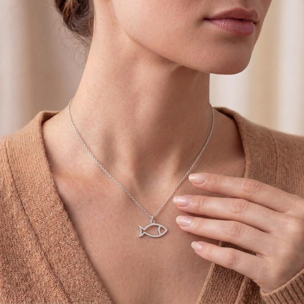 Fish Outline Pendant Necklace | 925 Sterling Silver Jewelry | Minimalist Ocean Symbol Design | Meaningful Gift for Her