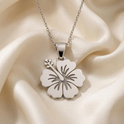 Handmade Hibiscus Necklace | Solid 925 Sterling Silver Floral Pendant | Botanical Nature Jewelry | Gift of Beauty and Joy
