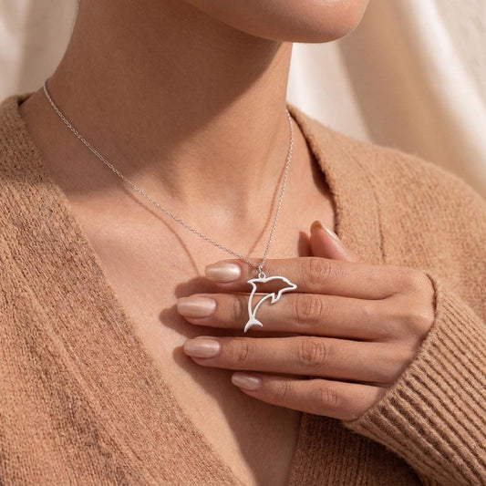 Dolphin Outline Pendant Necklace | 925 Sterling Silver Jewelry | Minimalist Ocean Spirit Design | Meaningful Gift for Her