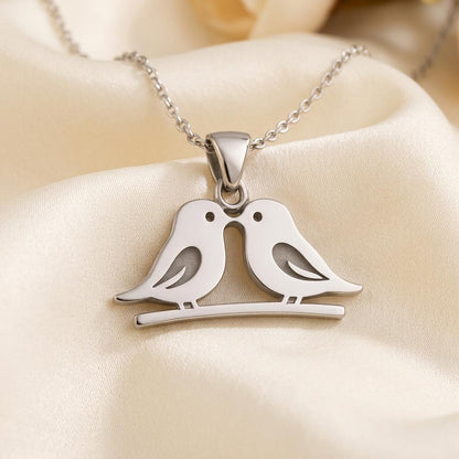 Two Birds Necklace, Handmade Sterling Silver Love Birds Pendant