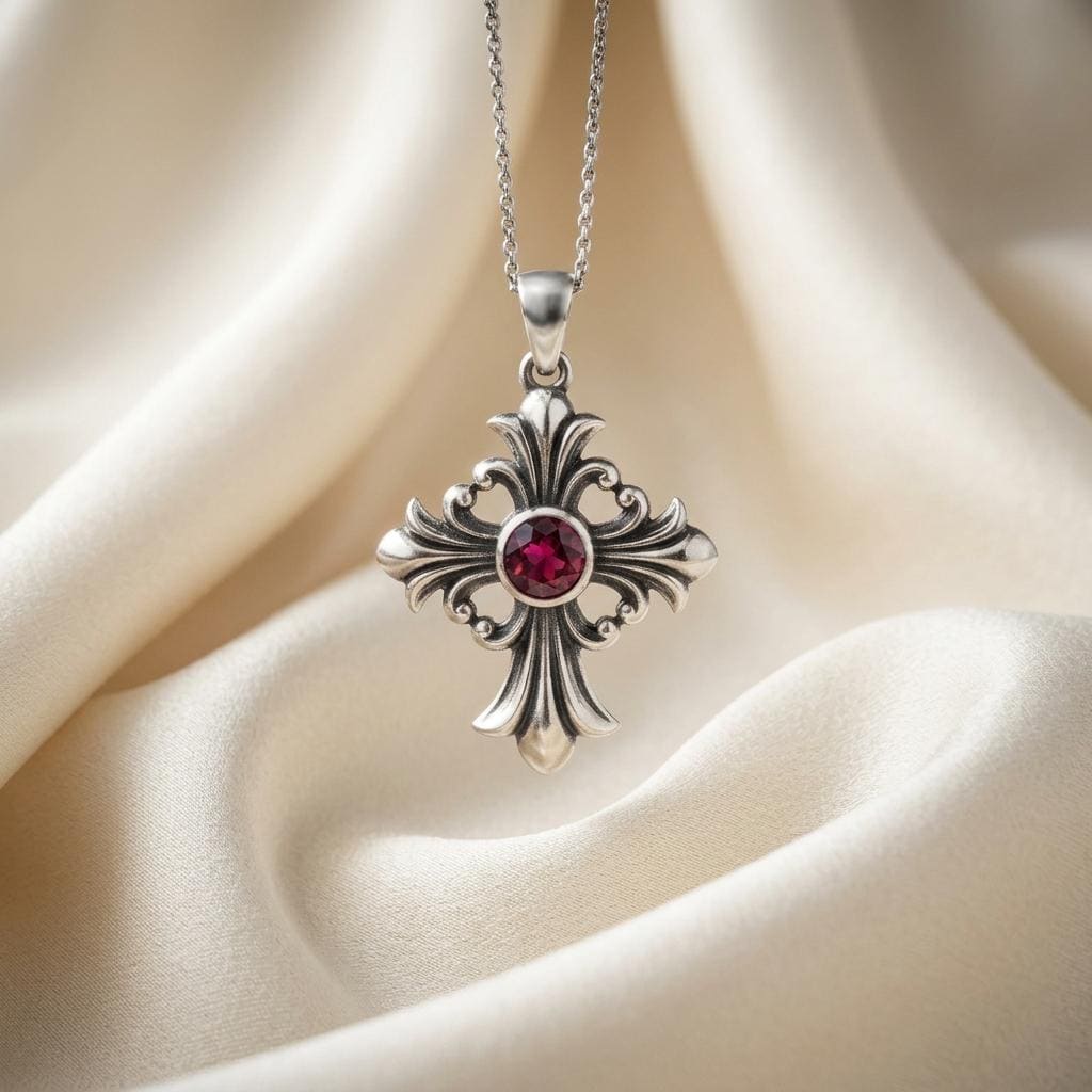 Birthstone Cross Necklace | 925 Sterling Silver | Gothic Baroque Faith Jewelry | Meaningful Spiritual Gift
