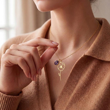 February Violet Birth Flower Necklace | 925 Sterling Silver for Women | Botanical Floral Birthstone Style | Birthday Gift for Her