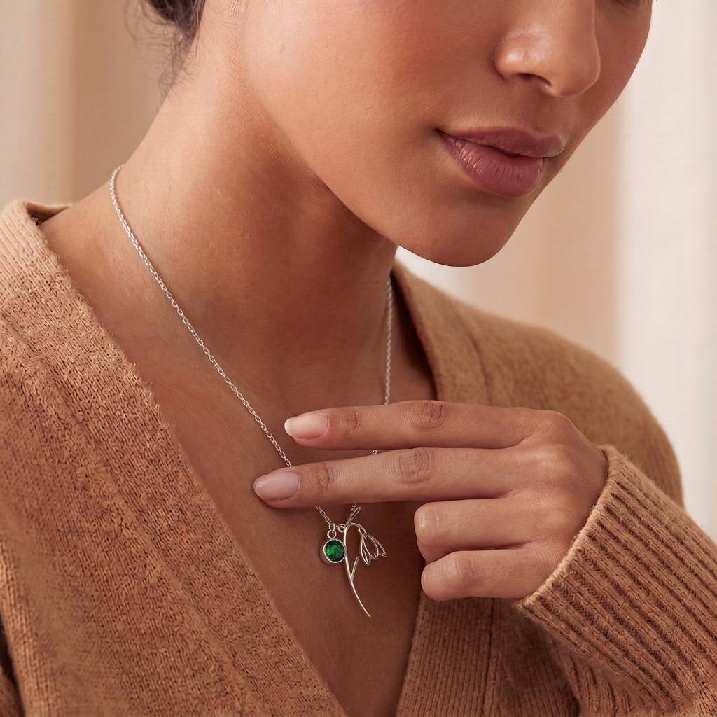 January Birth Flower Necklace | 925 Sterling Silver for Her | Snowdrop Floral Design | January Birthday Gift