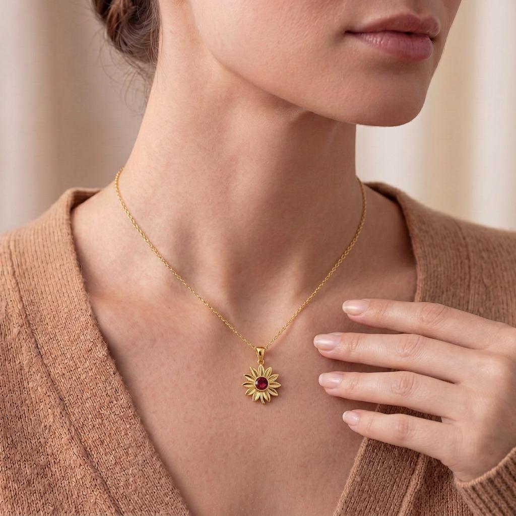 Sunflower Birth Flower Necklace | 925 Sterling Silver for Her | Botanical Nature Style | August Birthday Gift