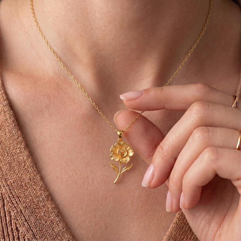Gloxinia Flower Pendant Necklace | 925 Sterling Silver Jewelry | Romantic Floral Birth Flower | Birthday and Anniversary Gift