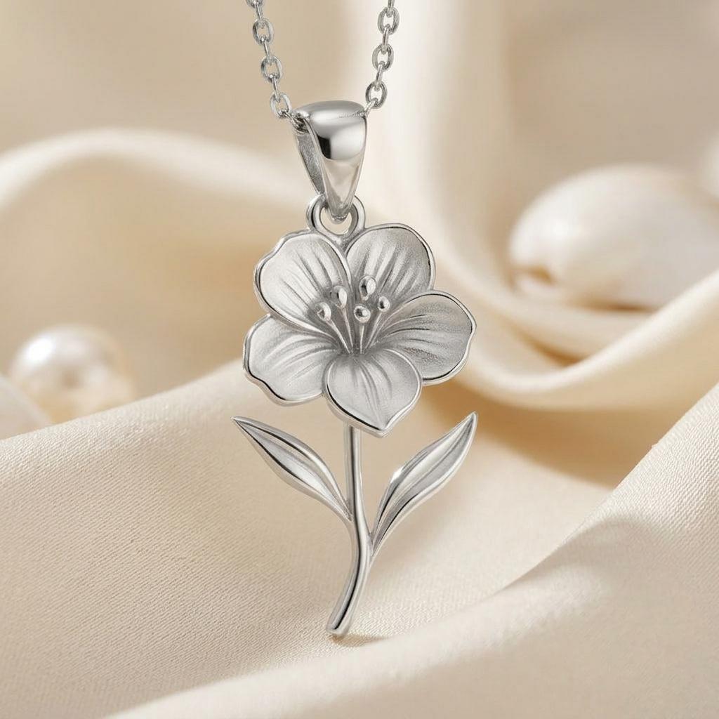 Wallflower Pendant Necklace | 925 Sterling Silver Jewelry | Floral Birth Flower Style | Meaningful Gift for Her