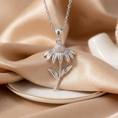 Echinacea Flower Pendant Necklace | 925 Sterling Silver | Botanical Healing Style | Gift of Strength and Renewal