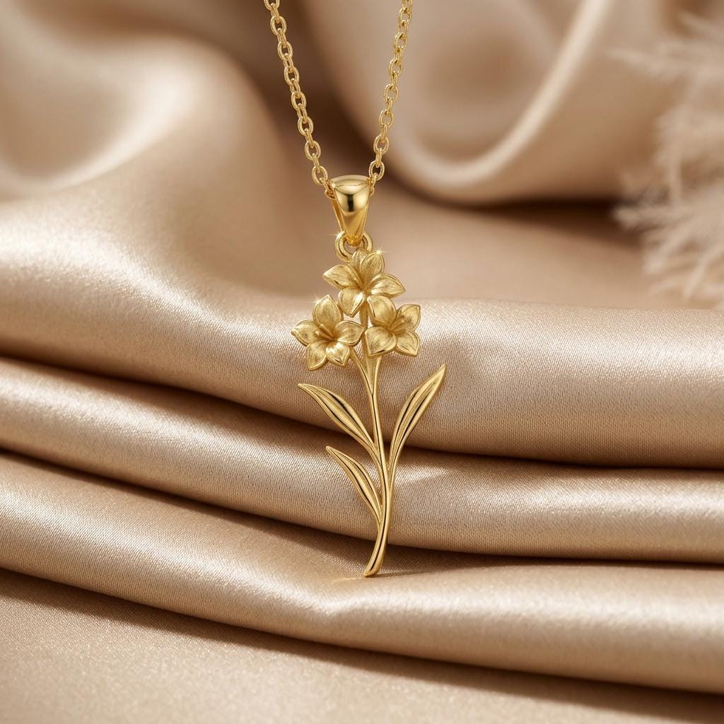 Gladiolus Flower Pendant Necklace | 925 Sterling Silver | Botanical Floral Symbolism | Meaningful Gift for Strength and Love