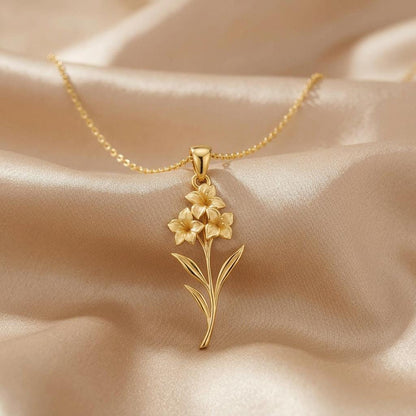 Gladiolus Flower Pendant Necklace | 925 Sterling Silver | Botanical Floral Symbolism | Meaningful Gift for Strength and Love