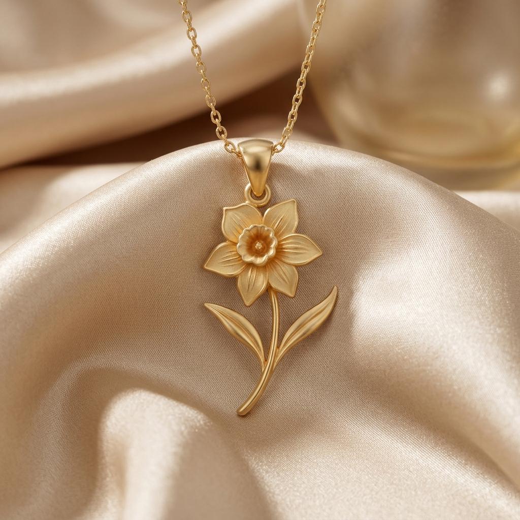 Daffodil Flower Pendant Necklace | 925 Sterling Silver | Botanical Spring Design | Meaningful Floral Gift