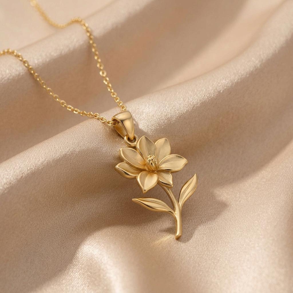 Magnolia Flower Pendant Necklace | 18K Gold Plated 925 Silver Jewelry | Minimal Botanical Design | April Birth Flower Gift