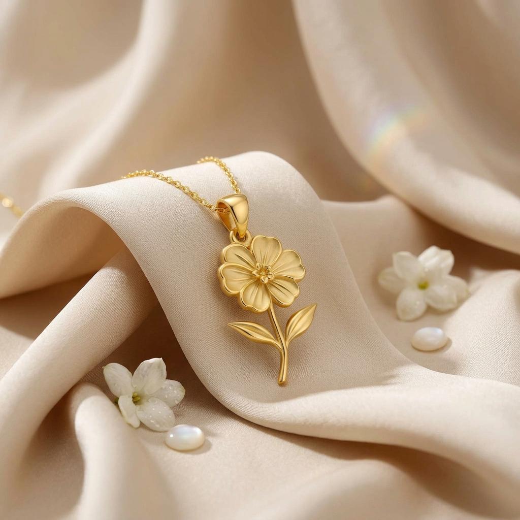 Geranium Flower Pendant Necklace | 18K Gold Plated 925 Silver Jewelry | Botanical Floral Design | May Birth Flower Gift