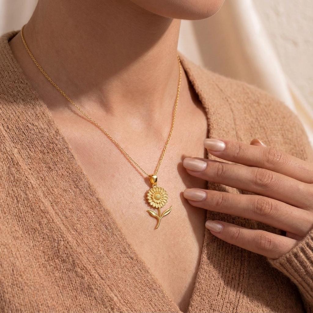 Marigold Flower Necklace | 18K Gold Plated Silver | Botanical Birth Flower Design | Meaningful October Gift