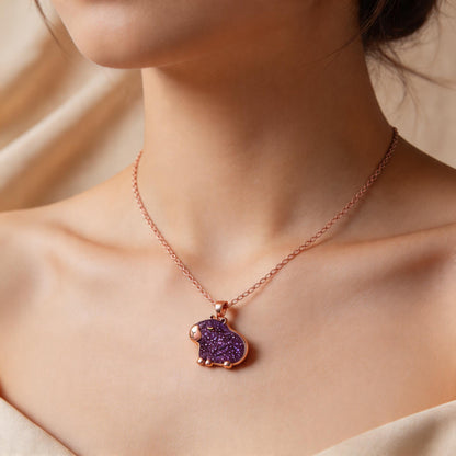 Capybara Druzy Amethyst Necklace | 925 Sterling Silver | Nature Animal Minimalist | Gift for Animal Lover