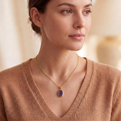 Amethyst Druzy Oval necklace | 925 Sterling Silver | Elegant Gemstone Jewelry | Thoughtful Gift for Her