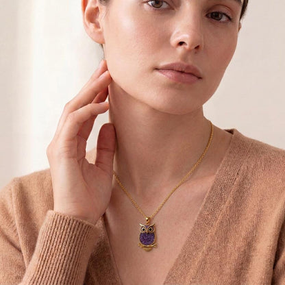 Amethyst Druzy Owl Necklace | 925 Sterling Silver | Nature Inspired Animal Design | Wisdom & Protection Gift