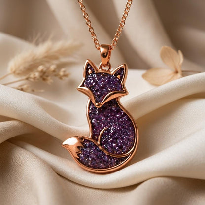 Amethyst Druzy Fox Necklace | 925 Sterling Silver | Whimsical Nature Theme | Unique Birthday Gift