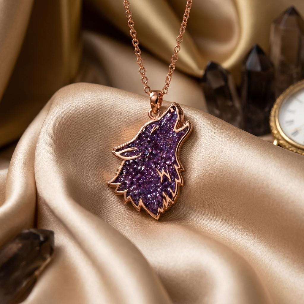 Amethyst Druzy Wolf Necklace | 925 Sterling Silver | Spiritual Animal Jewelry | Empowerment Gift