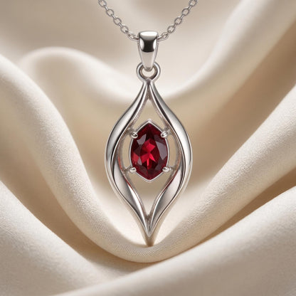 Organic Flame Birthstone Pendant Necklace | 925 Sterling Silver for Women | Nature-Inspired Flame Design | Meaningful Birthday Gift
