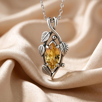 Golden Ivy Marquise Birthstone Pendant Necklace | 925 Sterling Silver | Nature Inspired Leaf Design | Personalized Birthday Gift