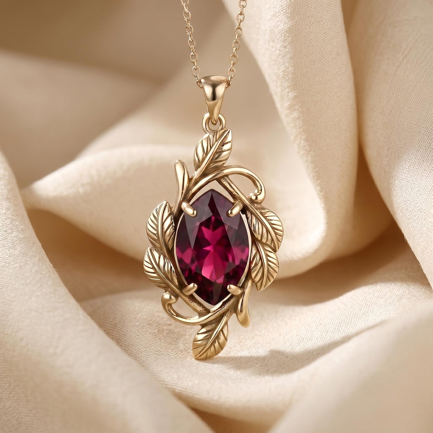 Crimson Leaf Vine Birthstone Necklace | 925 Sterling Silver | Nature Inspired Design | Thoughtful Birthday Gift