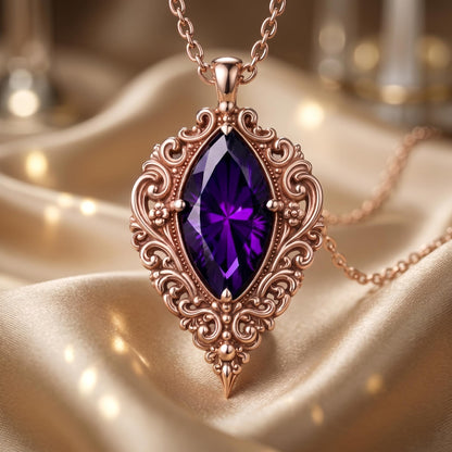 Vintage Gothic Birthstone Pendant Necklace | 925 Sterling Silver | Gothic Vintage Amethyst | Meaningful Occasion Gift
