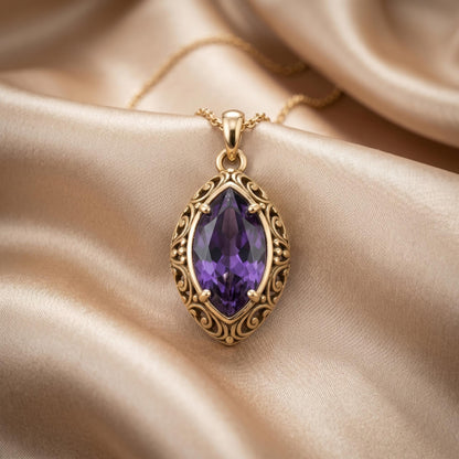 Queen’s Eye Birthstone Pendant Necklace | 925 Sterling Silver | Vintage Filigree Style | Meaningful Birthday Gift