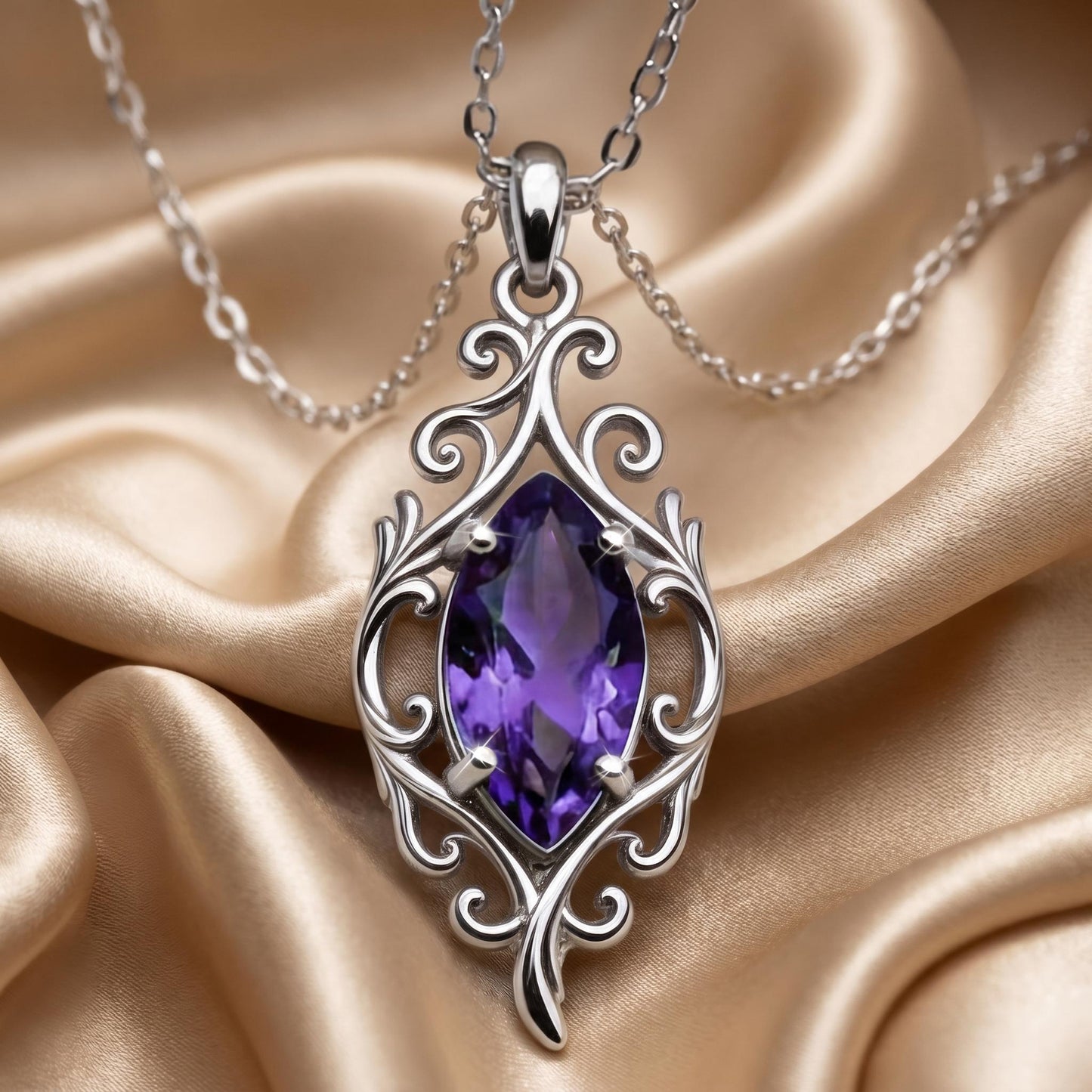 Custom Birthstone Necklace | 925 Sterling Silver | Vintage Filigree Design | Meaningful Personalized Gift