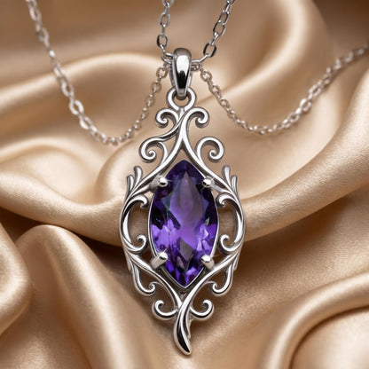 Custom Birthstone Necklace | 925 Sterling Silver | Vintage Filigree Design | Meaningful Personalized Gift