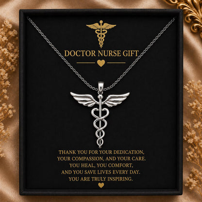 Caduceus Necklace | 925 Sterling Silver for Medical Professionals | Mythology Healing Symbol | Graduation Gift for Doctors and Nurses
