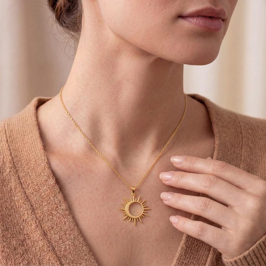 Solar Eclipse Necklace | Gold Plated 925 Silver | Celestial Sun Moon | Meaningful Gift