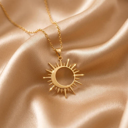 Solar Eclipse Necklace | Gold Plated 925 Silver | Celestial Sun Moon | Meaningful Gift