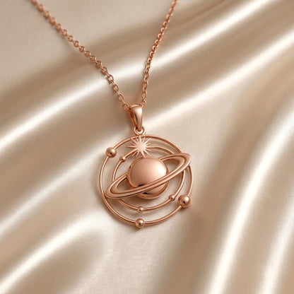 Saturn Orbit Necklace | 925 Sterling Silver for Her | Celestial Cosmic Design | Gift for Dreamers & Stargazers