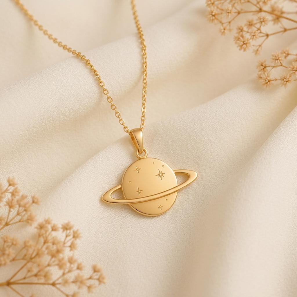 Saturn Ring Necklace | 925 Sterling Silver | Celestial Theme Jewelry | Thoughtful Gift for Her