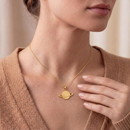 Saturn Ring Necklace | 925 Sterling Silver | Celestial Theme Jewelry | Thoughtful Gift for Her