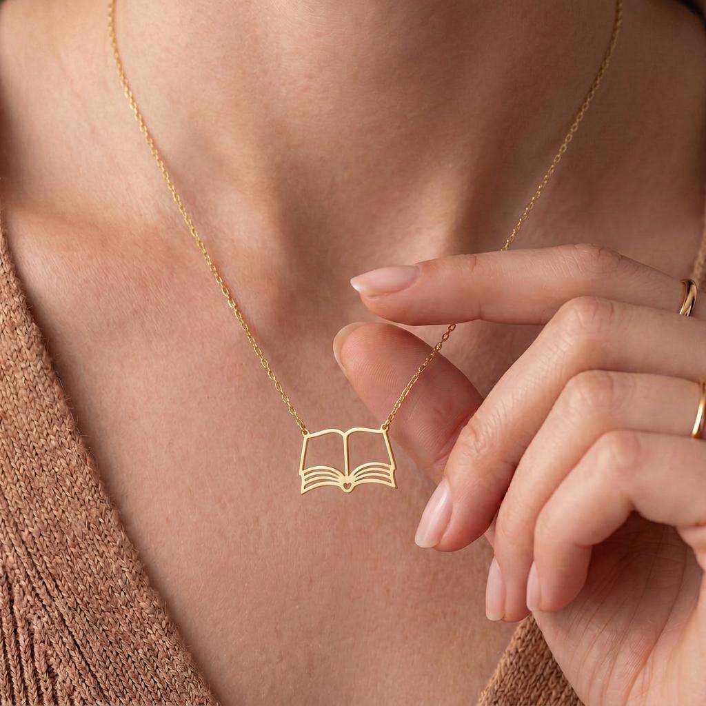 Custom Book Necklace | 925 Sterling Silver for Book Lovers | Minimal Literary Charm | Gift for Readers and Teachers