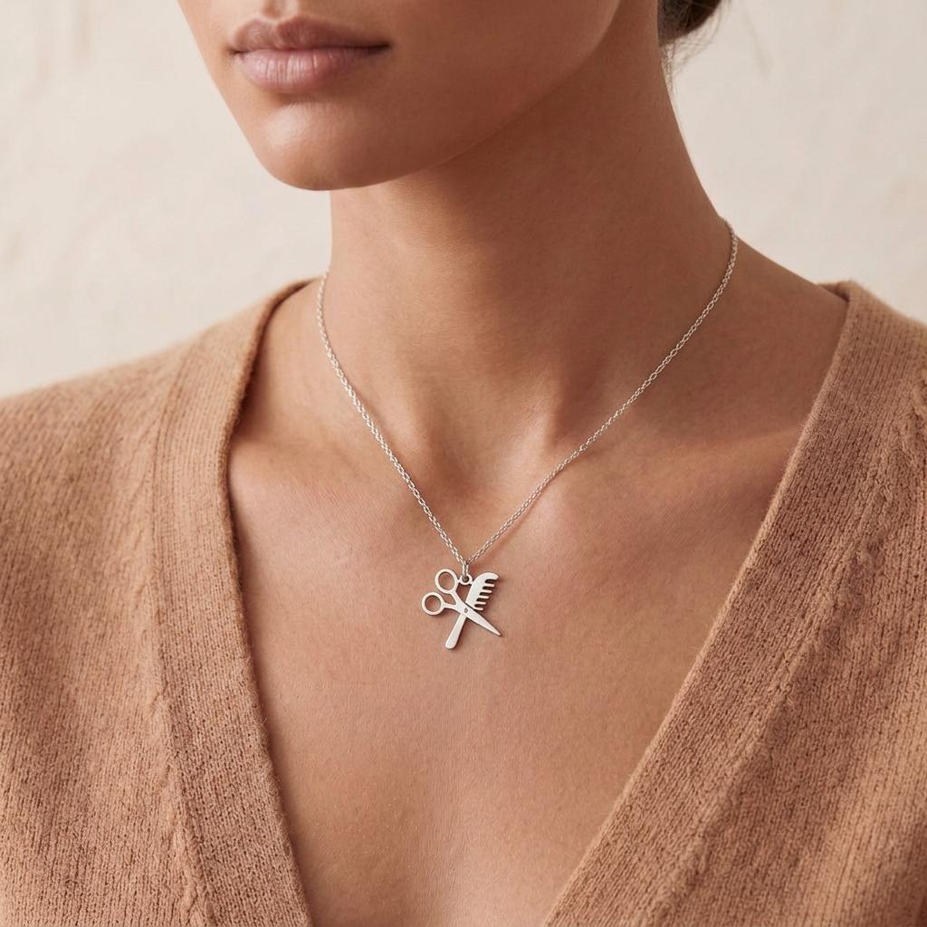 Hairdresser Scissors Comb Necklace | 925 Sterling Silver Jewelry | Minimalist Barber Symbol Pendant | Gift for Hairstylist
