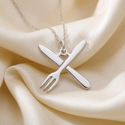 Chef Fork and Knife Necklace | 925 Sterling Silver Jewelry | Culinary & Gourmet Symbol Pendant | Meaningful Gift for Chefs