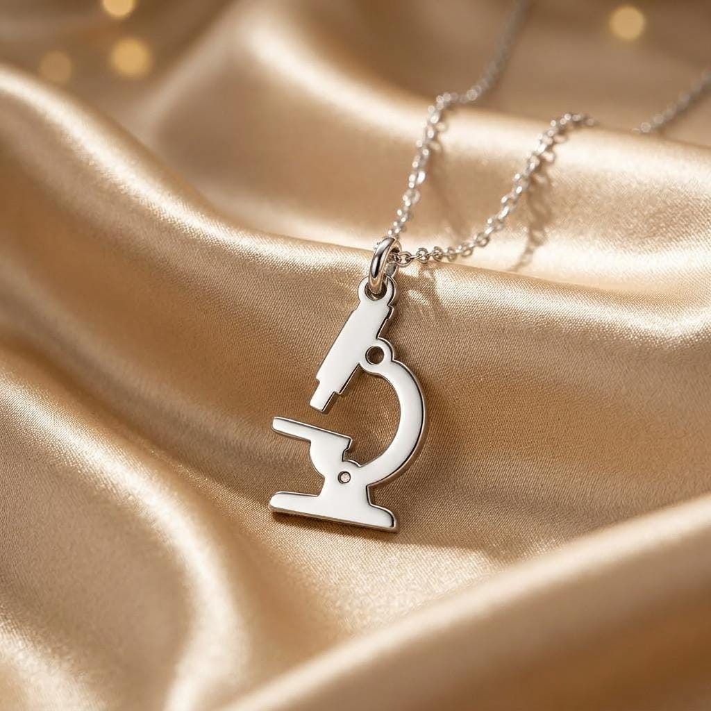 Microscope Necklace | 925 Sterling Silver Jewelry | Science & Laboratory Symbol Pendant | Meaningful Gift for Scientists