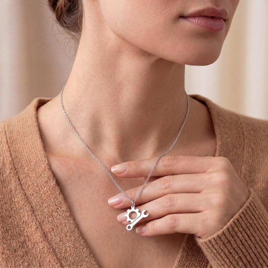 Engineer Gear and Wrench Necklace | 925 Sterling Silver Jewelry | Mechanics & Innovation Symbol Pendant | Meaningful Gift for Engineers