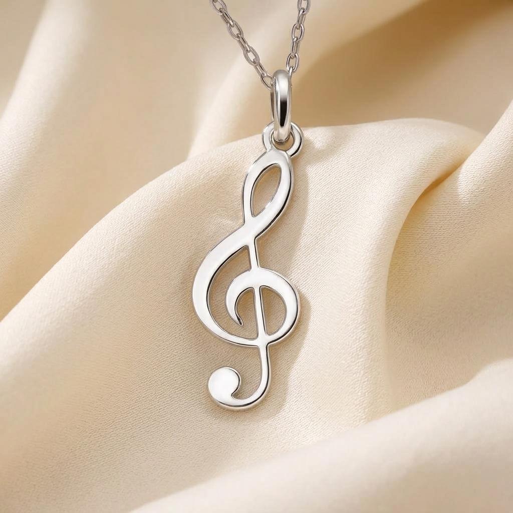 Treble Clef Silver Necklace, Music Symbol Jewelry for Musicians, Handmade 925 Sterling Silver Pendant
