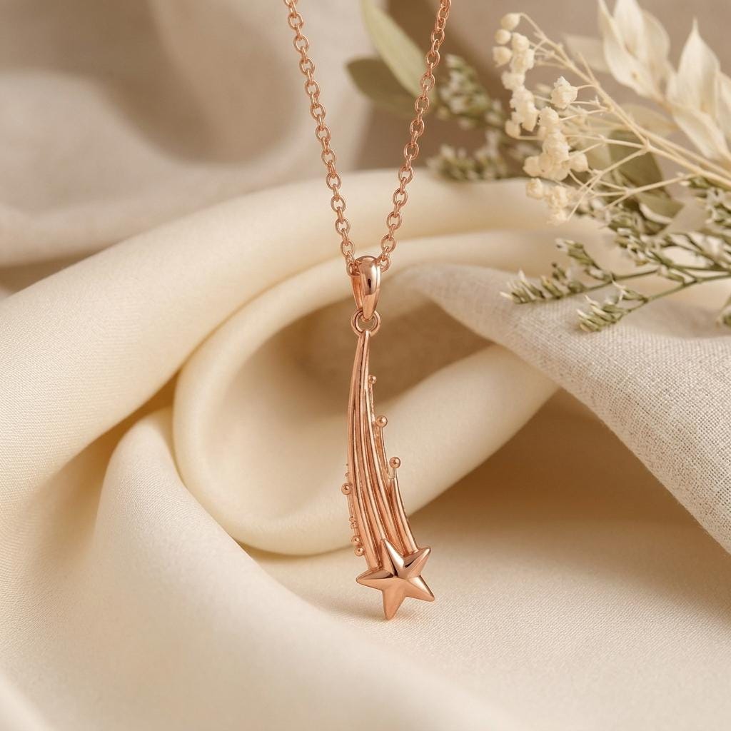 Falling Star Pendant | Gold Plated Sterling Silver | Celestial Theme Delicate Style | Wish & Dream Gift for Her