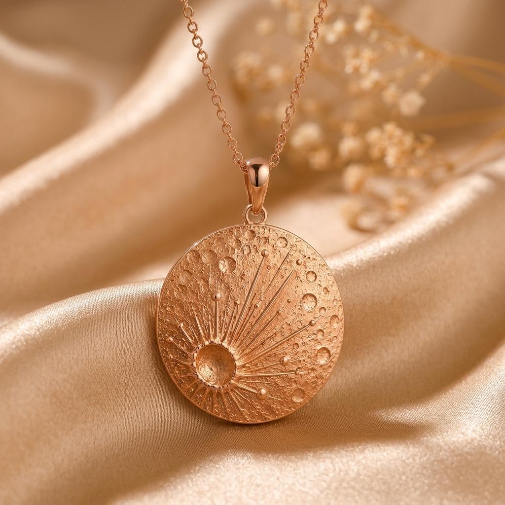Lunar Impact Pendant | Sterling Silver Pendant | Textured Cosmic Design | Thoughtful Celestial Gift