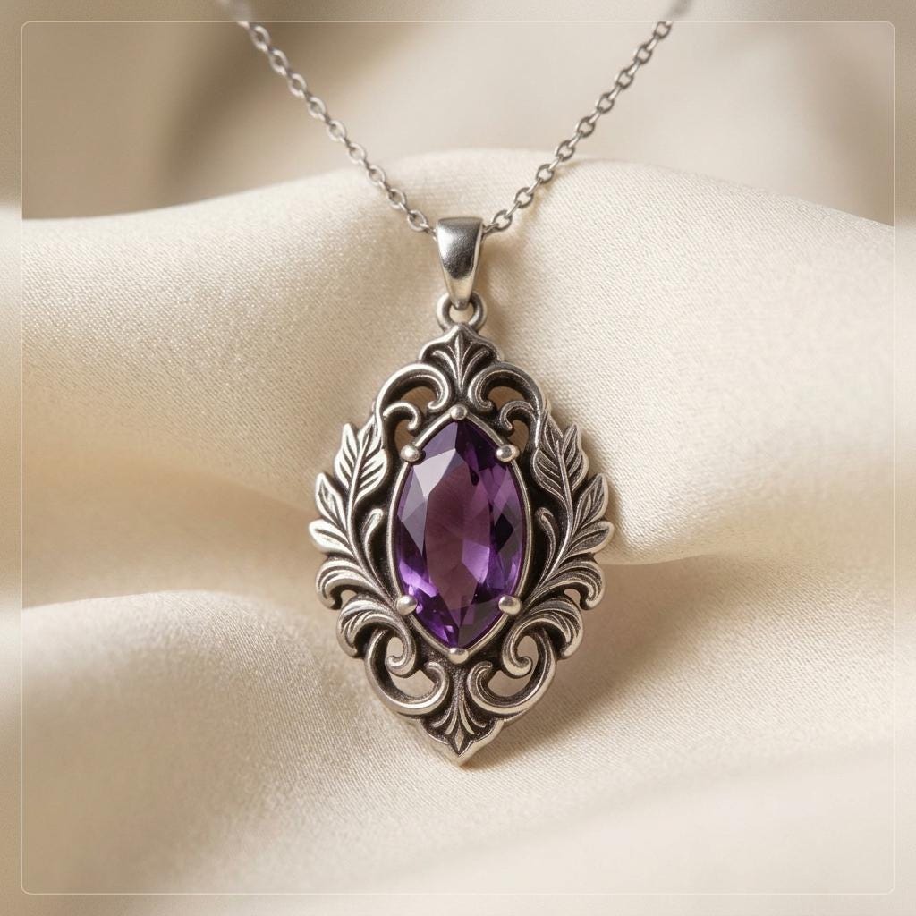 Custom Vintage Amethyst Statement Necklace | Sterling Silver Amethyst | Vintage Filigree Design | Special Occasion Gift