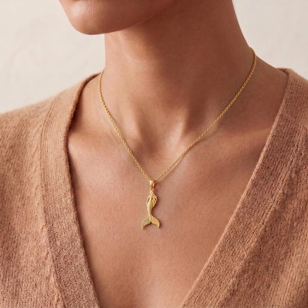 Mermaid Tail Silhouette Necklace | 925 Sterling Silver | Oceanic Fantasy | Thoughtful Gift for Her