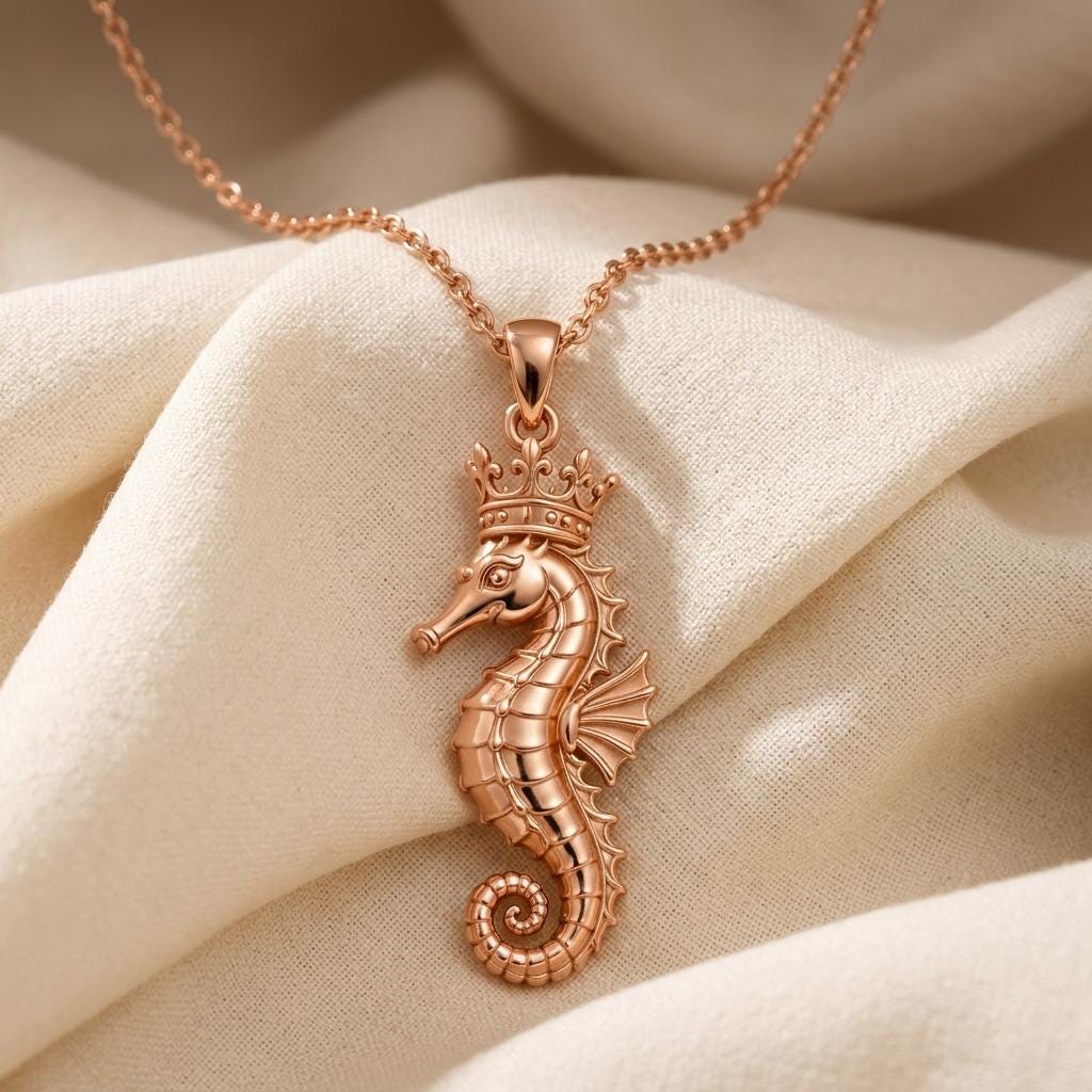 Seahorse Crown Necklace | 925 Sterling Silver | Oceanic Fantasy Theme | Symbolic Gift for Her