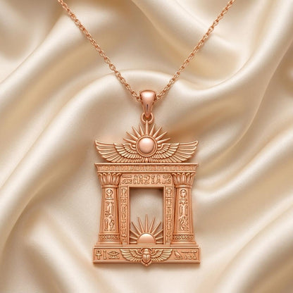Egyptian Solar Gate Pendant | 925 Sterling Silver | Ancient Egyptian Theme | Spiritual Protection Gift