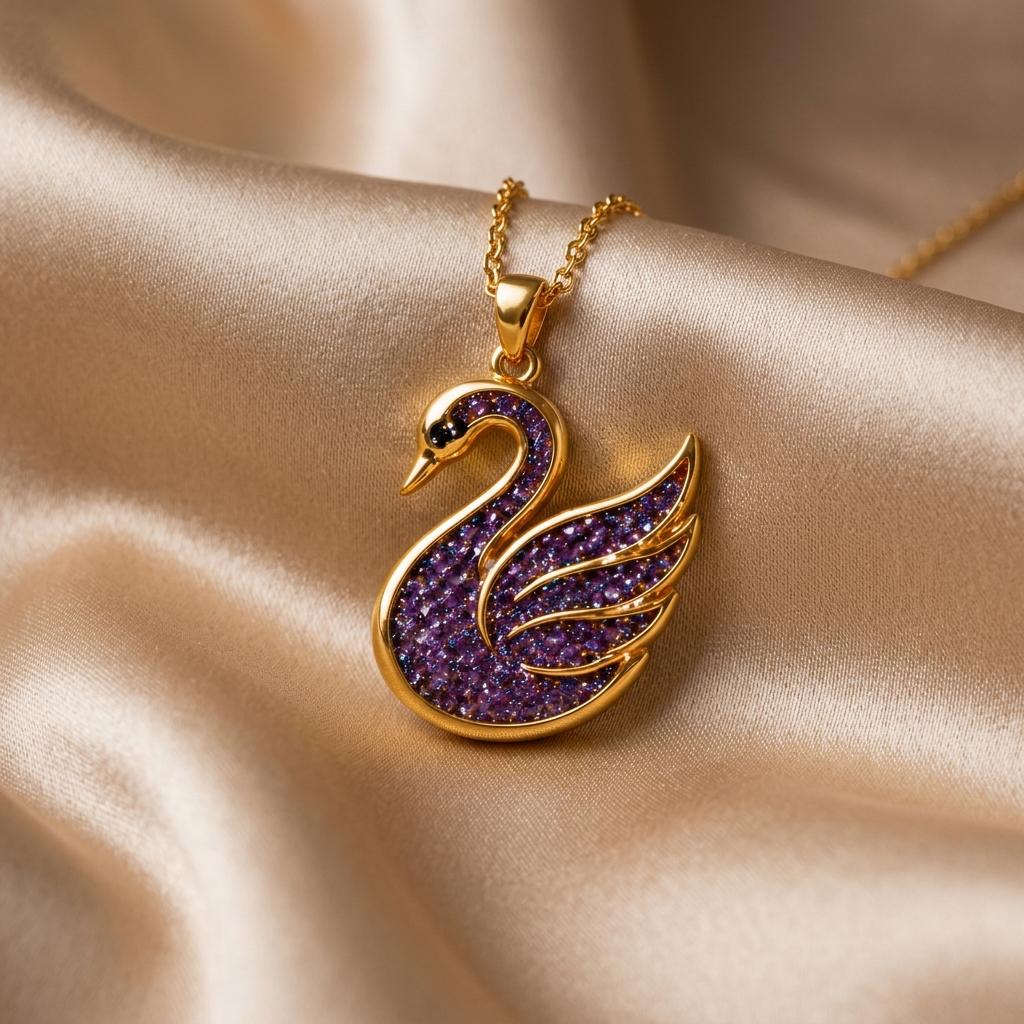 Amethyst Druzy Swan Pendant Necklace | 925 Sterling Silver | Elegant Animal Theme | Thoughtful Gift for Her